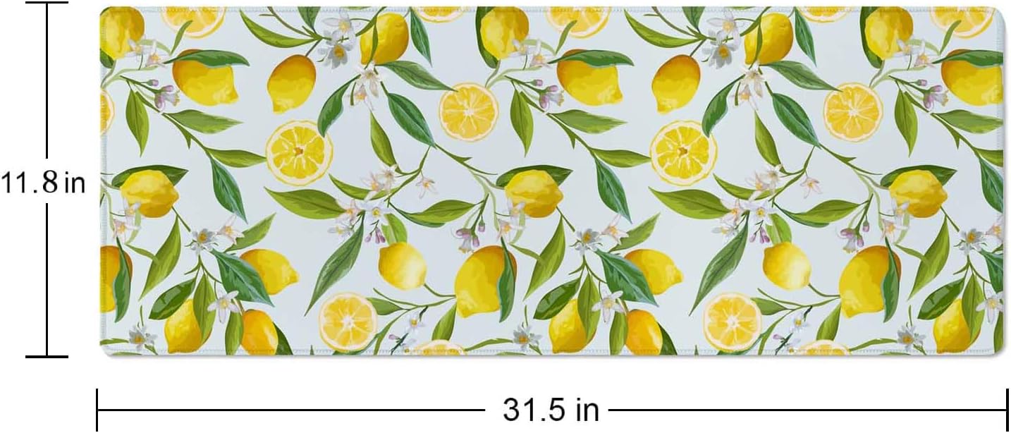Lemon Gaming Mouse Pad, Extended Large Mouse Mat Desk Pad, Big Computer Keyboard Desk Pad, Stitched Edges Mousepad, 3mm Thick Long Non-Slip Rubber Base Mice Pad, 31.5 X 11.8 Inch