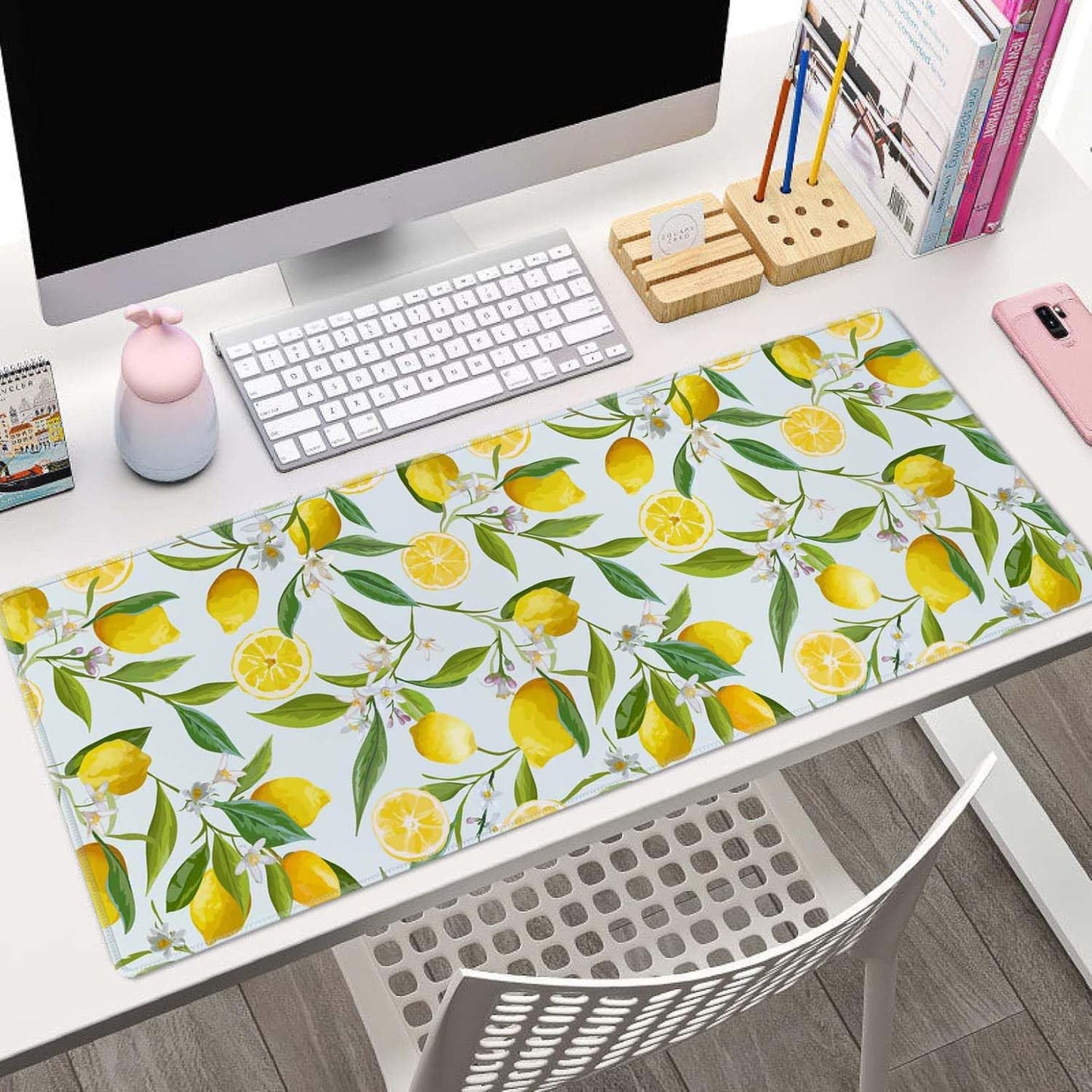 Lemon Gaming Mouse Pad, Extended Large Mouse Mat Desk Pad, Big Computer Keyboard Desk Pad, Stitched Edges Mousepad, 3mm Thick Long Non-Slip Rubber Base Mice Pad, 31.5 X 11.8 Inch