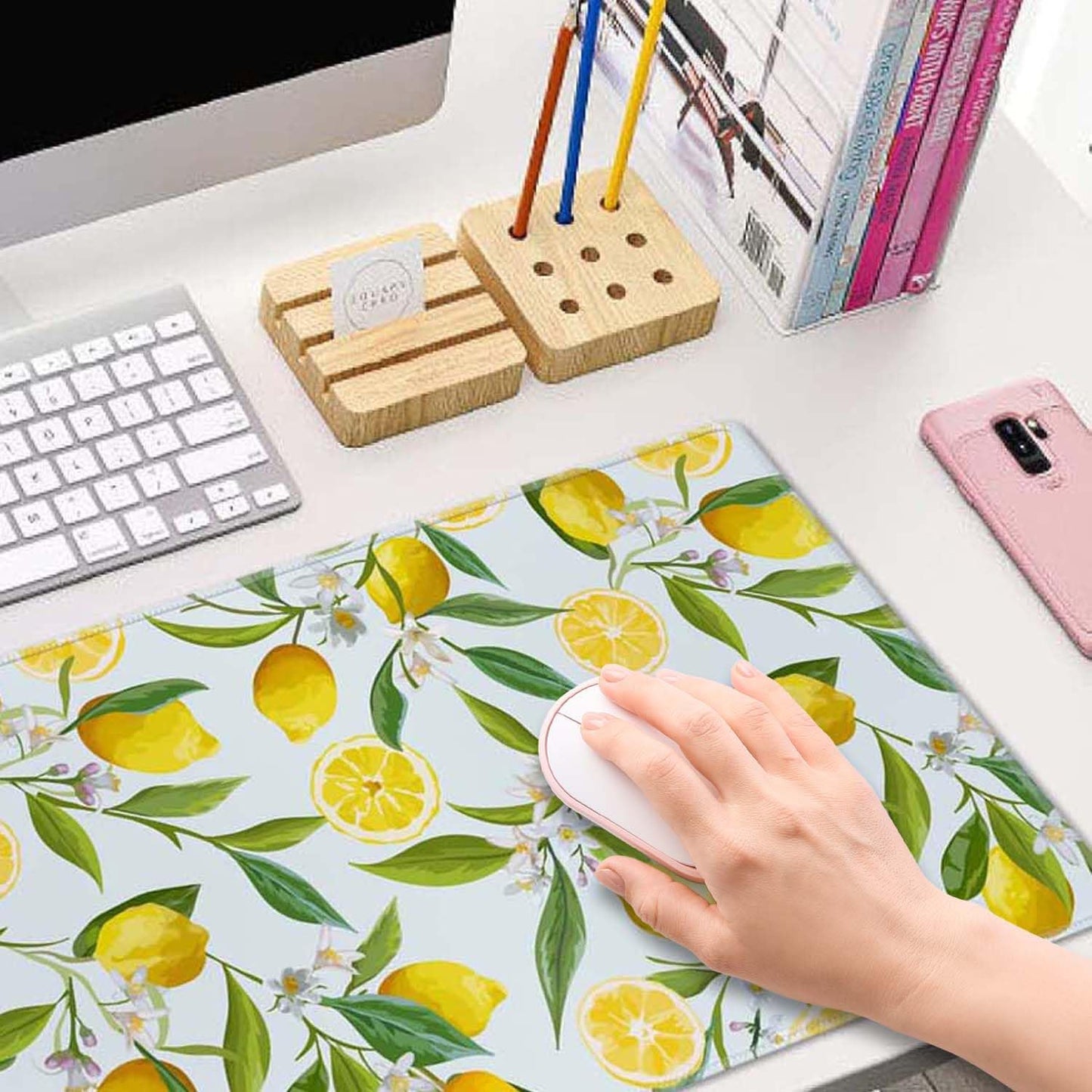 Lemon Gaming Mouse Pad, Extended Large Mouse Mat Desk Pad, Big Computer Keyboard Desk Pad, Stitched Edges Mousepad, 3mm Thick Long Non-Slip Rubber Base Mice Pad, 31.5 X 11.8 Inch