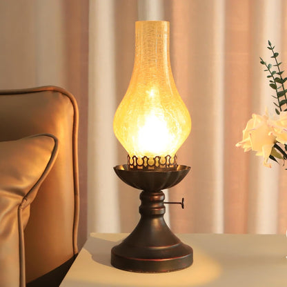 Rustic Lamp,Retro Bedside Lamps,Farmhouse Lamp,Bedroom lamp,Lamps for Nightstand,Industiral Table Lamp with Glass lampshade,Bulb Included (Yellow Glass)