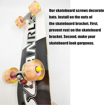 8 Pcs 5/16 Skateboard Truck Nuts Trim Cover Skateboard Nuts Protection Cap Prevent Screws from Rusting and 4 Protective Sleeves 3/8 Center Column Nuts