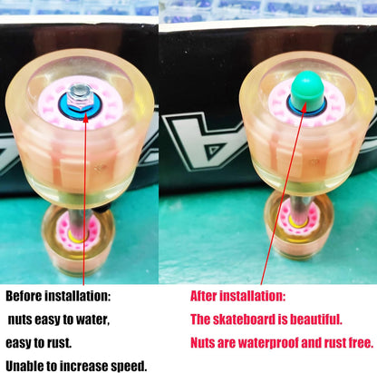 8 Pcs 5/16 Skateboard Truck Nuts Trim Cover Skateboard Nuts Protection Cap Prevent Screws from Rusting and 4 Protective Sleeves 3/8 Center Column Nuts
