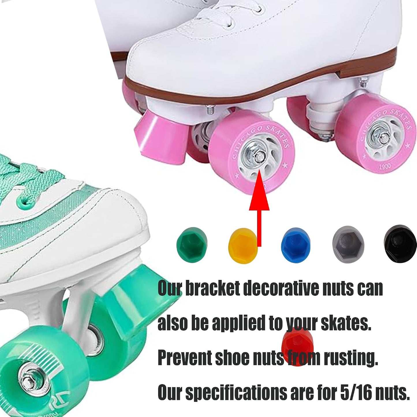 8 Pcs 5/16 Skateboard Truck Nuts Trim Cover Skateboard Nuts Protection Cap Prevent Screws from Rusting and 4 Protective Sleeves 3/8 Center Column Nuts