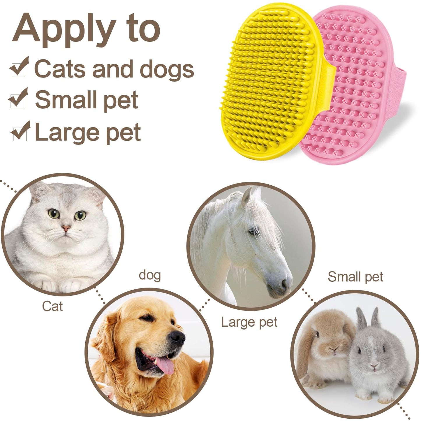 4Pack Pet Grooming Brush Kit, Dog Bath Brush Flea Comb for Dogs Pet Shampoo Brush Soothing Massage Rubber Comb Flea Lice Comb Cat Tear Stain Comb Dog Brush for Shedding, Pink+Yellow
