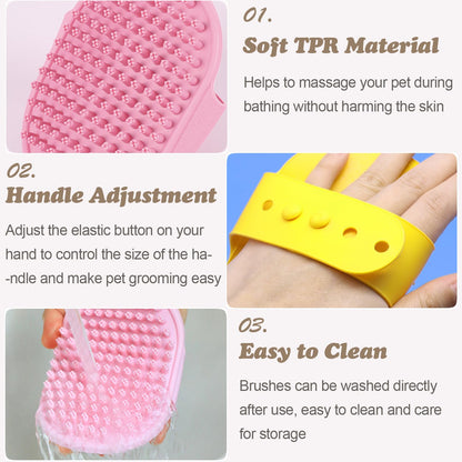 4Pack Pet Grooming Brush Kit, Dog Bath Brush Flea Comb for Dogs Pet Shampoo Brush Soothing Massage Rubber Comb Flea Lice Comb Cat Tear Stain Comb Dog Brush for Shedding, Pink+Yellow