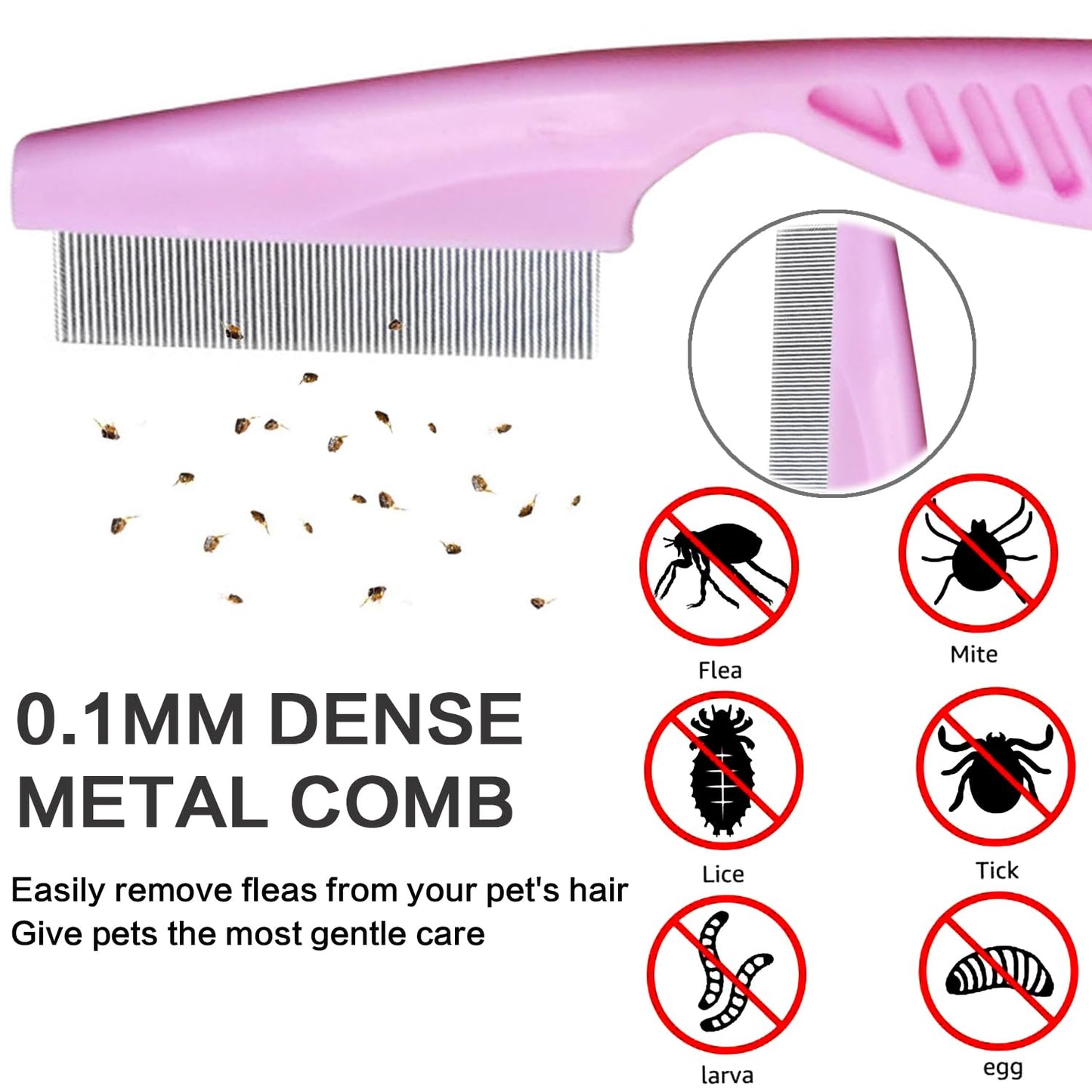 4Pack Pet Grooming Brush Kit, Dog Bath Brush Flea Comb for Dogs Pet Shampoo Brush Soothing Massage Rubber Comb Flea Lice Comb Cat Tear Stain Comb Dog Brush for Shedding, Pink+Yellow