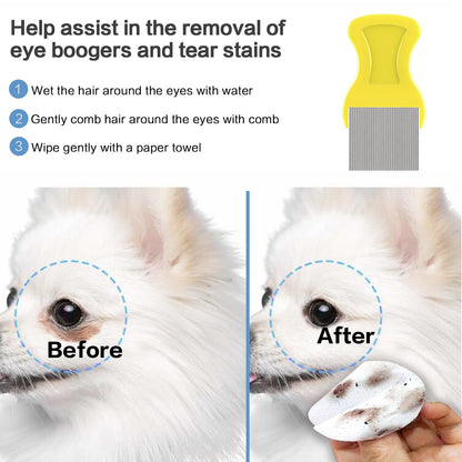 4Pack Pet Grooming Brush Kit, Dog Bath Brush Flea Comb for Dogs Pet Shampoo Brush Soothing Massage Rubber Comb Flea Lice Comb Cat Tear Stain Comb Dog Brush for Shedding, Pink+Yellow