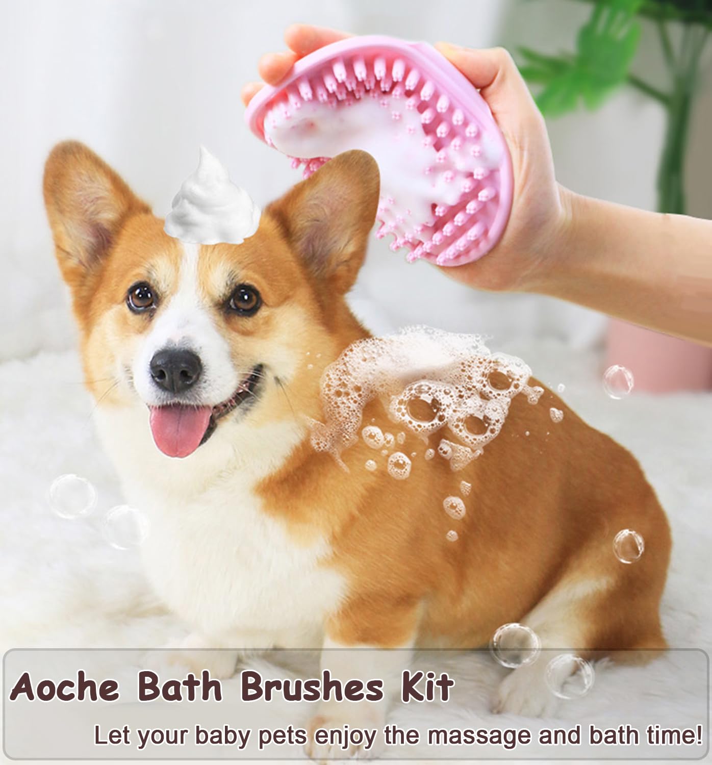 4Pack Pet Grooming Brush Kit, Dog Bath Brush Flea Comb for Dogs Pet Shampoo Brush Soothing Massage Rubber Comb Flea Lice Comb Cat Tear Stain Comb Dog Brush for Shedding, Pink+Yellow