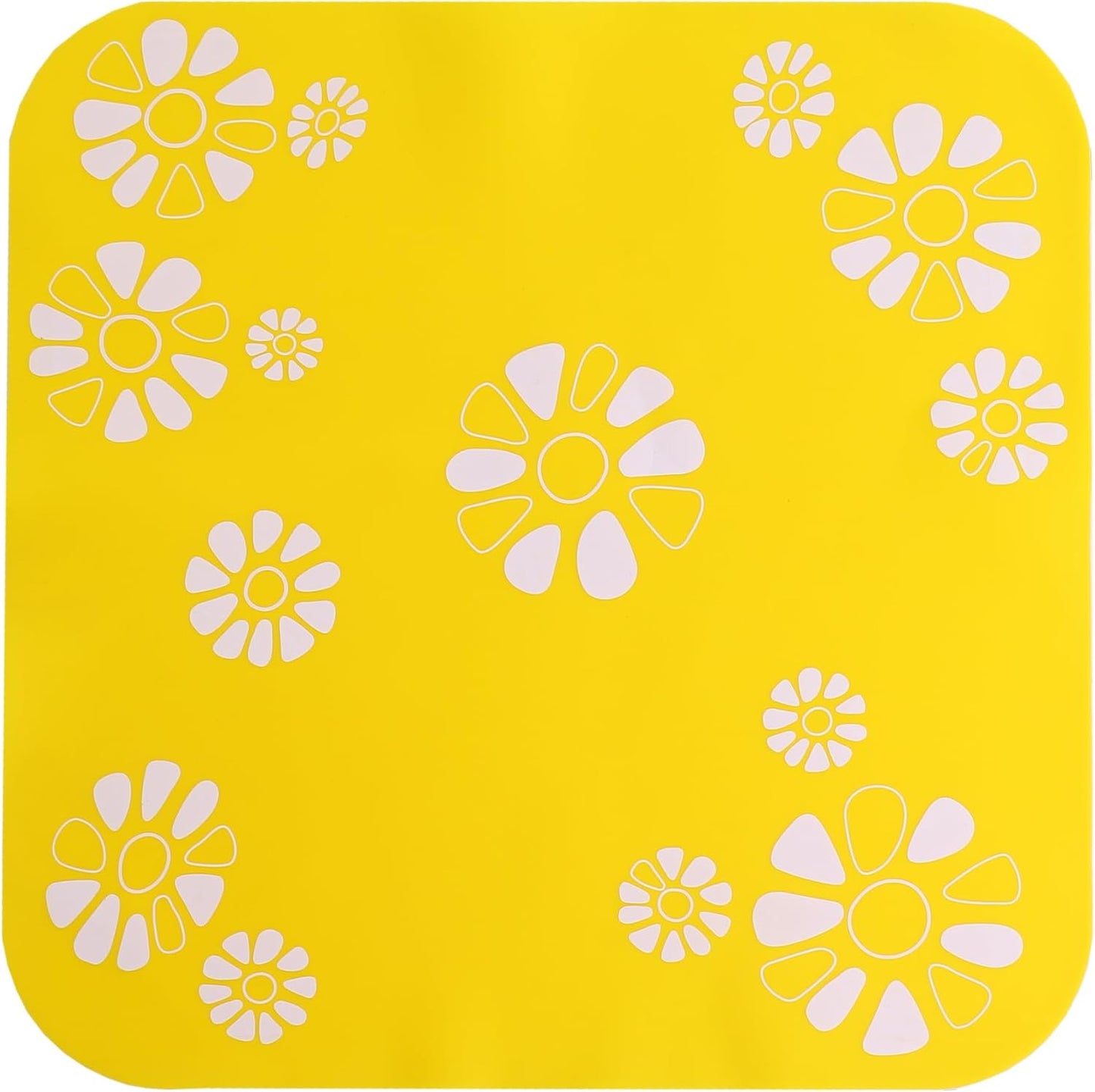 Silicone Pad for Pet Water Fountains, 13.4in Large Size Square Silicone Feeding Mat, Dog Cat Bowl/Water Dispenser Mat, Non-Slip Flowers Pattern Pad (Yellow Ground)