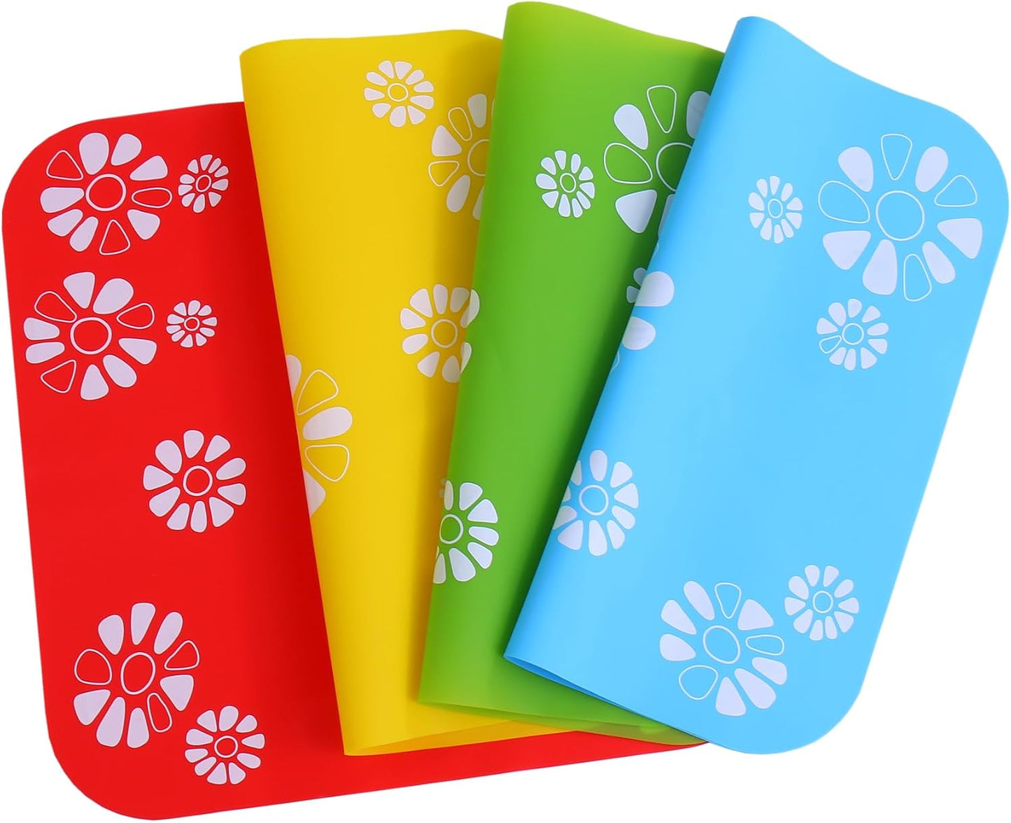 Silicone Pad for Pet Water Fountains, 13.4in Large Size Square Silicone Feeding Mat, Dog Cat Bowl/Water Dispenser Mat, Non-Slip Flowers Pattern Pad (Yellow Ground)