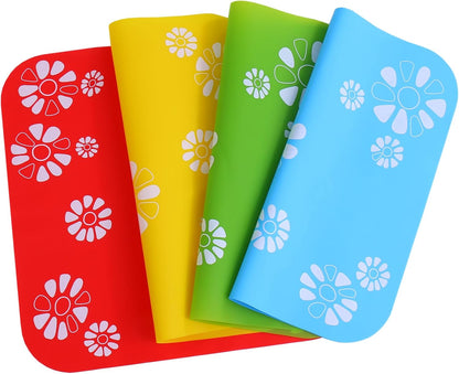 Silicone Pad for Pet Water Fountains, 13.4in Large Size Square Silicone Feeding Mat, Dog Cat Bowl/Water Dispenser Mat, Non-Slip Flowers Pattern Pad (Yellow Ground)