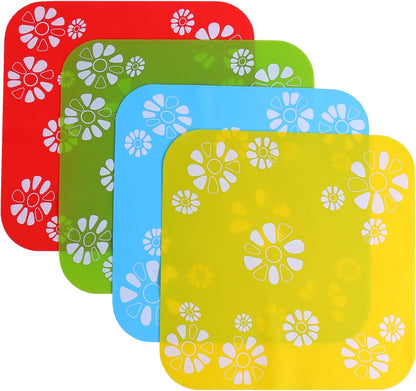 Silicone Pad for Pet Water Fountains, 13.4in Large Size Square Silicone Feeding Mat, Dog Cat Bowl/Water Dispenser Mat, Non-Slip Flowers Pattern Pad (Yellow Ground)