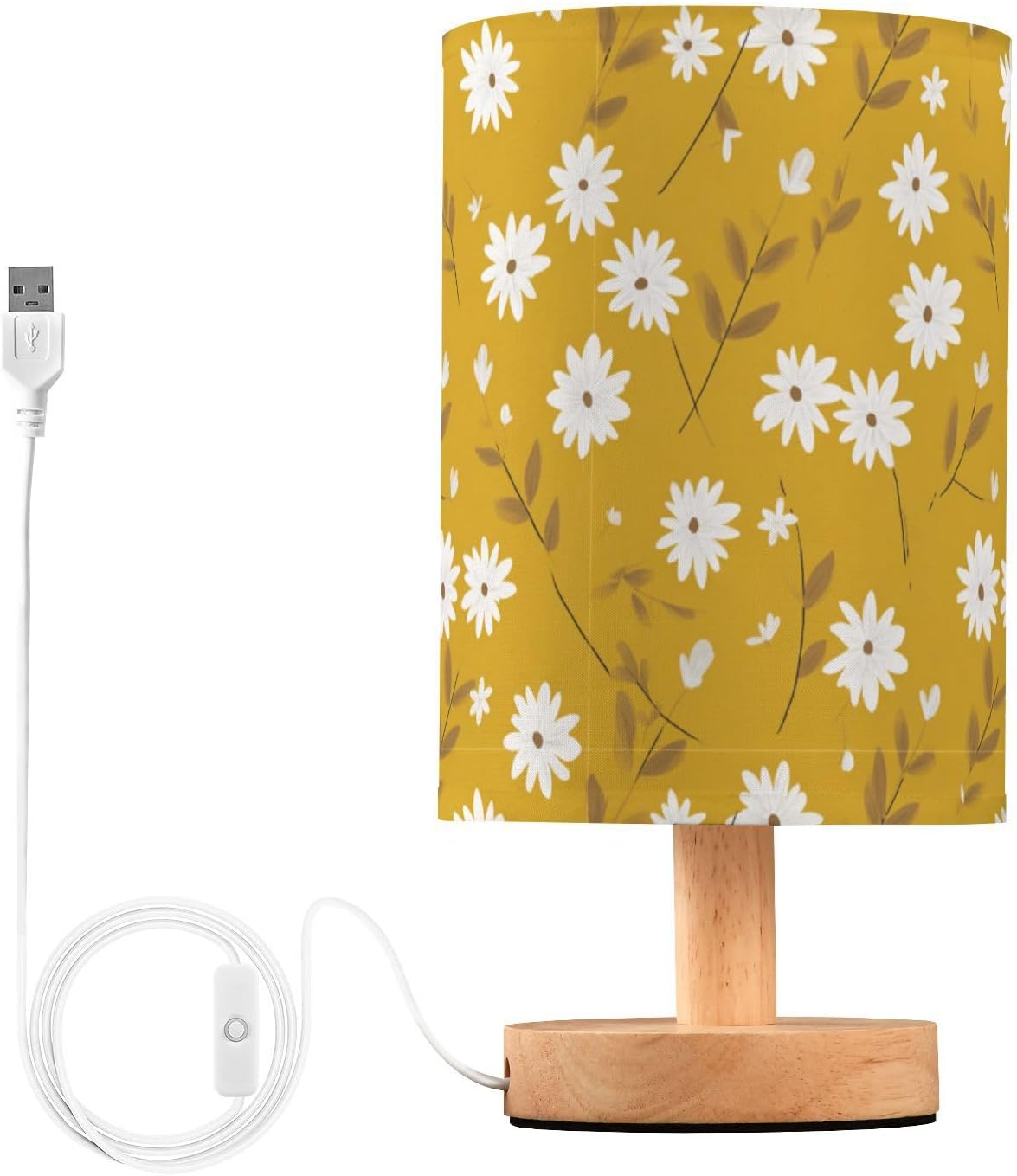 Bedside Table Lamp White Daisy Flower Bright Yellow (1) Kids Nightstand Lamp Night Light Fabric Shade for Bedroom Living Room Home