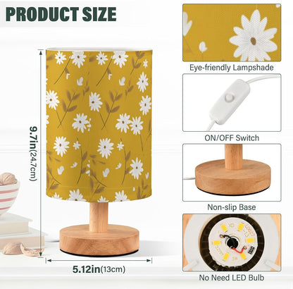 Bedside Table Lamp White Daisy Flower Bright Yellow (1) Kids Nightstand Lamp Night Light Fabric Shade for Bedroom Living Room Home