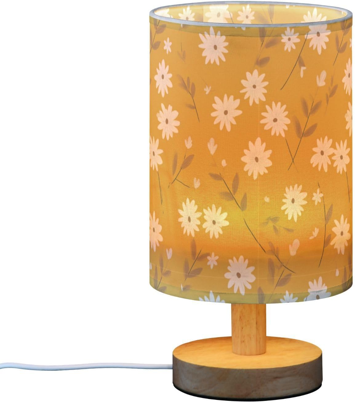 Bedside Table Lamp White Daisy Flower Bright Yellow (1) Kids Nightstand Lamp Night Light Fabric Shade for Bedroom Living Room Home