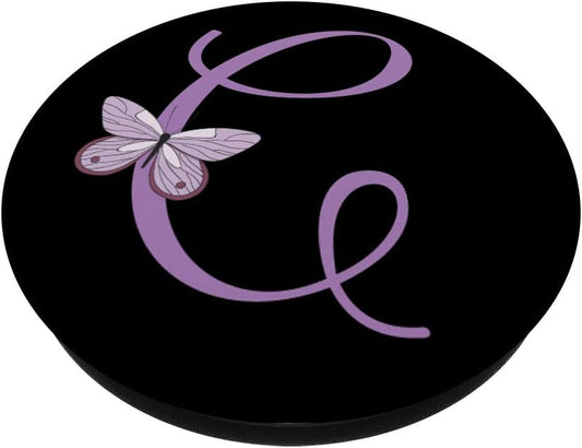 Black Lavender Purple Butterfly Purple Monogram Letter C PopSockets PopGrip: Swappable Grip for Phones & Tablets