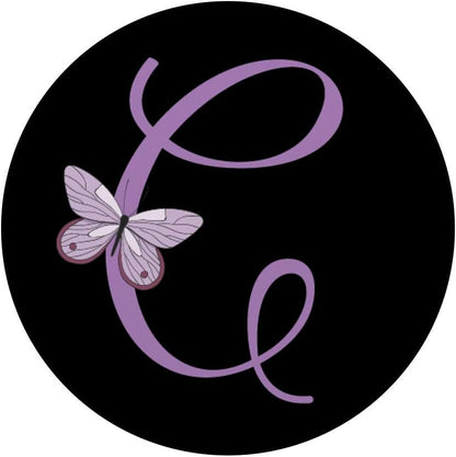 Black Lavender Purple Butterfly Purple Monogram Letter C PopSockets PopGrip: Swappable Grip for Phones & Tablets
