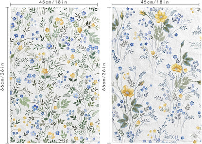 Blue Wildflower Spring Kitchen Towels, Plant Green Leaf and Yellow Floral Absorbent Dish Towels for Kitchen, Country Blue Floral Hand Towels Decorations Set of 2, 18x26 Inch