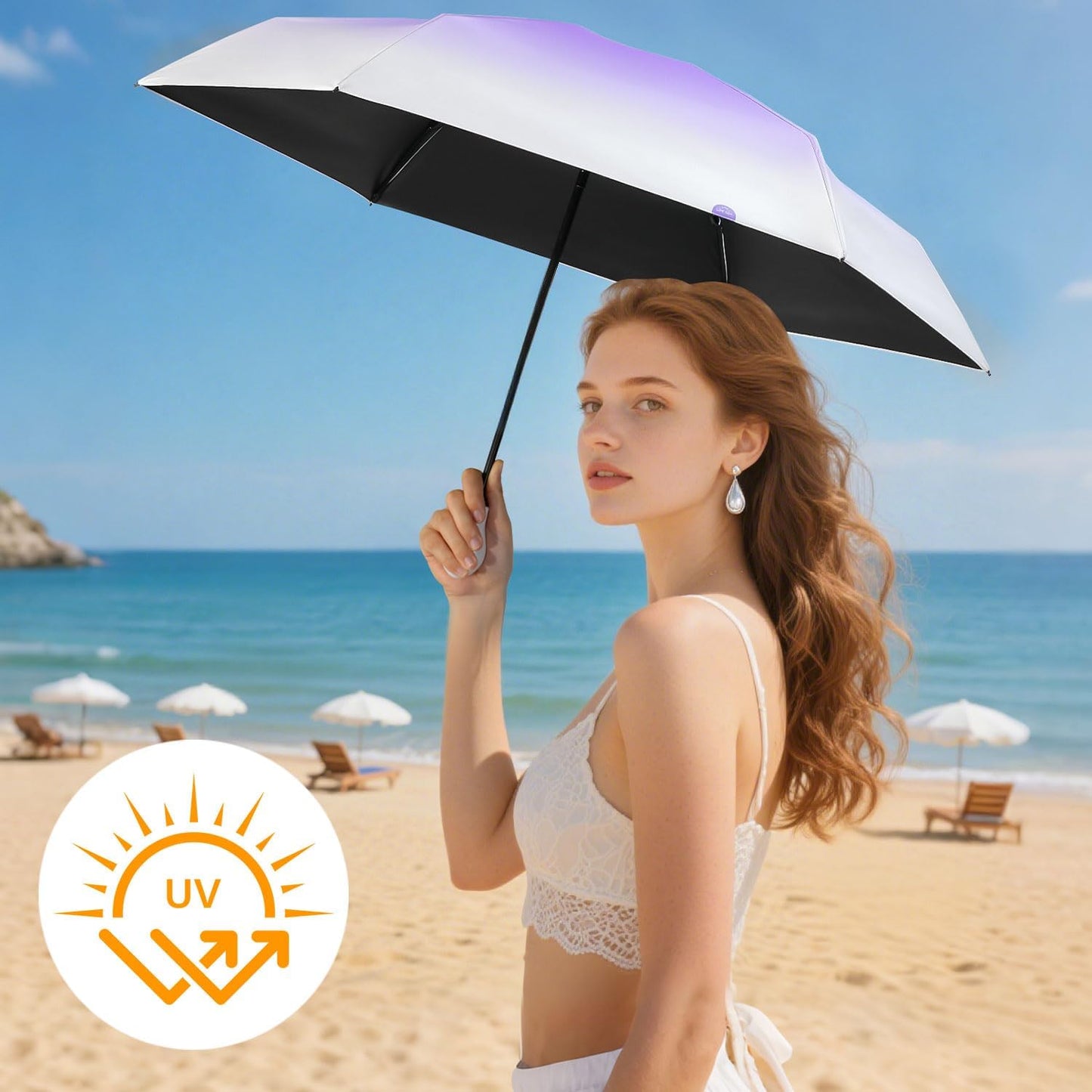 Mini Travel Umbrella Small Umbrella for Travel UV Parasol Compact Foldable | UPF 50+ UV protection, foldable size, lightweight carry for purse/backpack/walking/ car,Ideal Gift