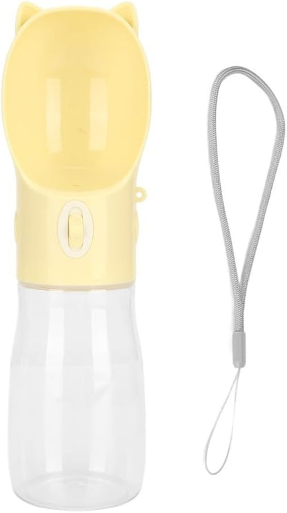 Dog Water Bottle, 380ml Leakproof Portable Pet Drinking Bottle with Lanyard(Yellow)