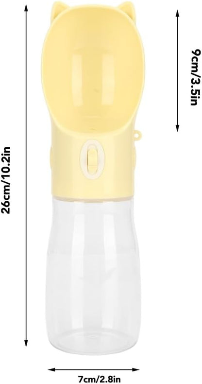 Dog Water Bottle, 380ml Leakproof Portable Pet Drinking Bottle with Lanyard(Yellow)