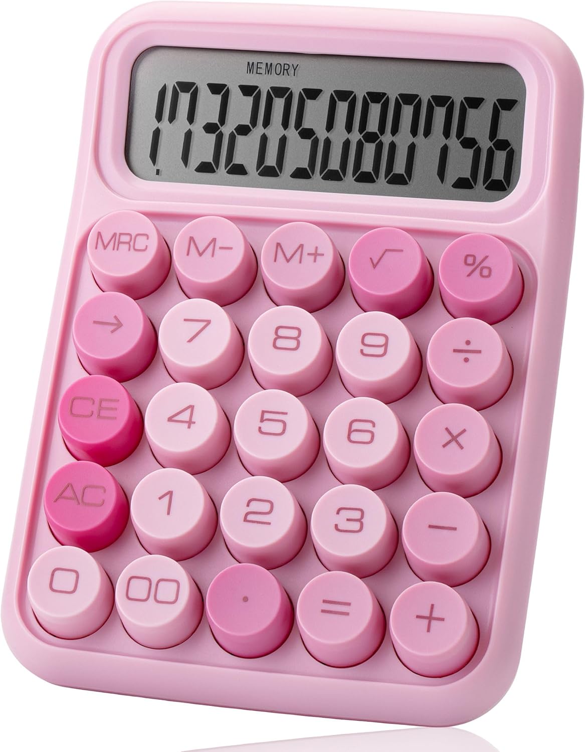 Mechanical Switch Calculator, 12 Digit Large LCD Display, Pink | With Big Buttons, Mechanical Switch Calculator for Home, School, Office