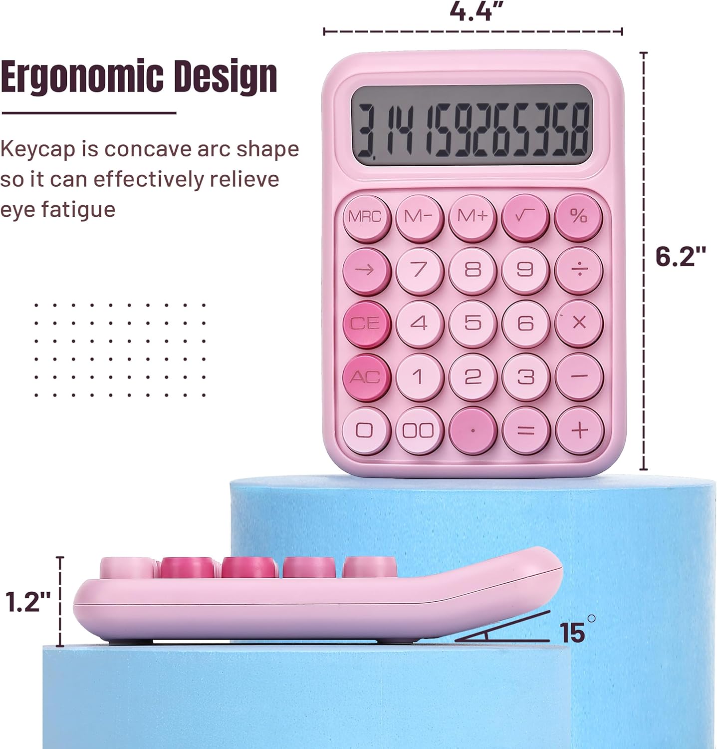 Mechanical Switch Calculator, 12 Digit Large LCD Display, Pink | With Big Buttons, Mechanical Switch Calculator for Home, School, Office
