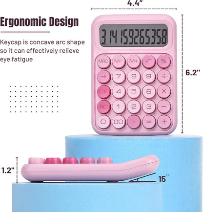 Mechanical Switch Calculator, 12 Digit Large LCD Display, Pink | With Big Buttons, Mechanical Switch Calculator for Home, School, Office