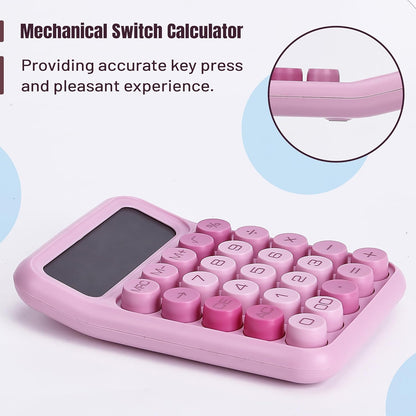 Mechanical Switch Calculator, 12 Digit Large LCD Display, Pink | With Big Buttons, Mechanical Switch Calculator for Home, School, Office
