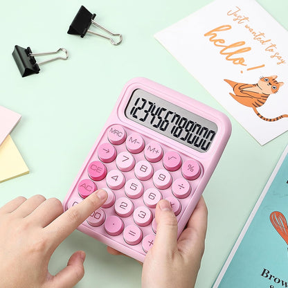 Mechanical Switch Calculator, 12 Digit Large LCD Display, Pink | With Big Buttons, Mechanical Switch Calculator for Home, School, Office