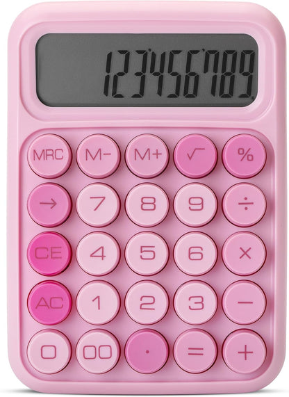 Mechanical Switch Calculator, 12 Digit Large LCD Display, Pink | With Big Buttons, Mechanical Switch Calculator for Home, School, Office