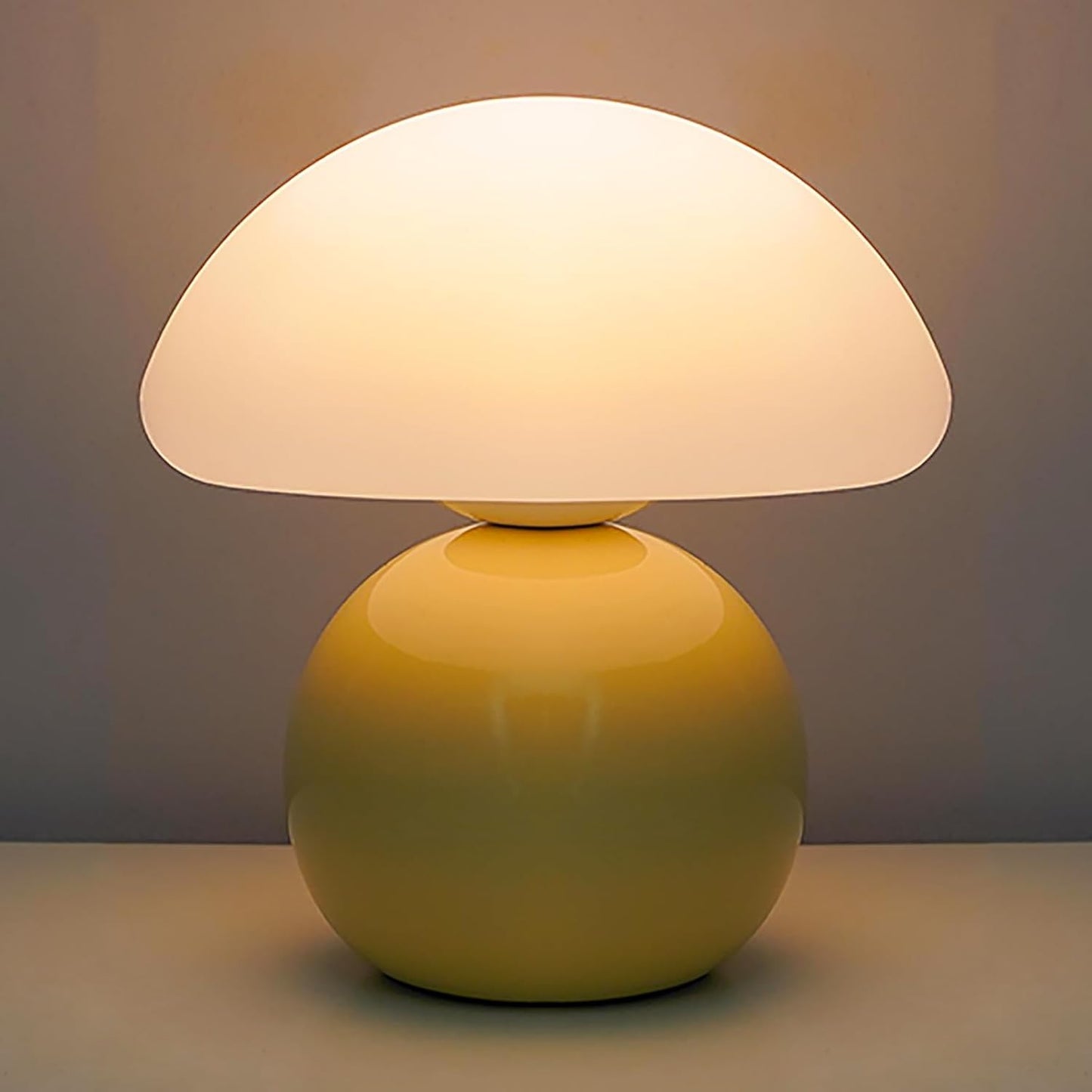 Cute Small Mushroom Lamp, PE Lampshade, Ceramic Base, Adjustable Light Color and Brightness with Power-Off Memory, Safe USB Powered, LED Mushroom Light for Bedroom Living Room (Yellow)