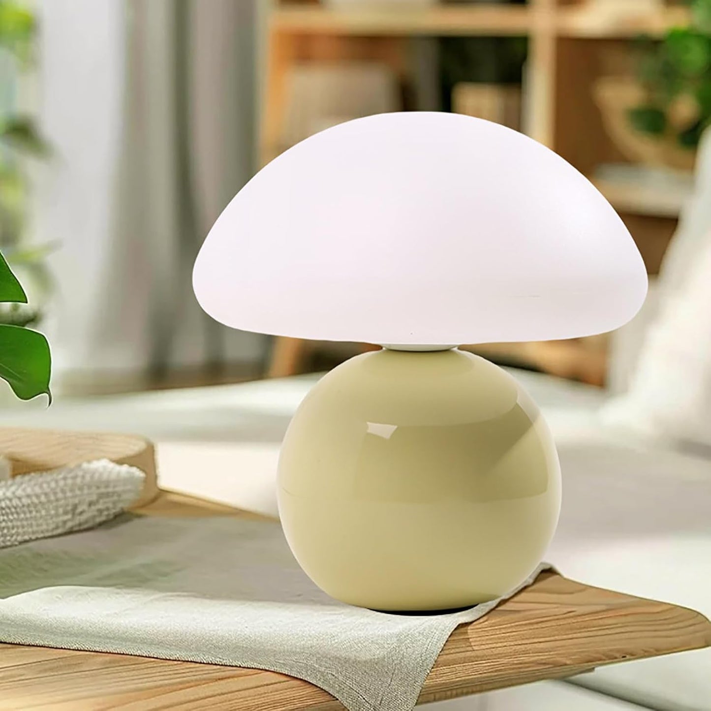 Cute Small Mushroom Lamp, PE Lampshade, Ceramic Base, Adjustable Light Color and Brightness with Power-Off Memory, Safe USB Powered, LED Mushroom Light for Bedroom Living Room (Yellow)