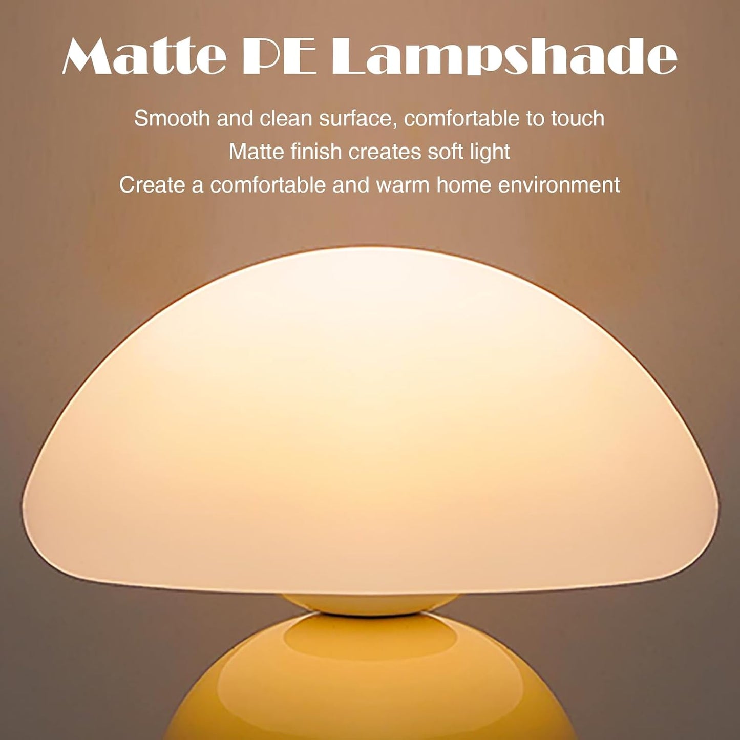 Cute Small Mushroom Lamp, PE Lampshade, Ceramic Base, Adjustable Light Color and Brightness with Power-Off Memory, Safe USB Powered, LED Mushroom Light for Bedroom Living Room (Yellow)