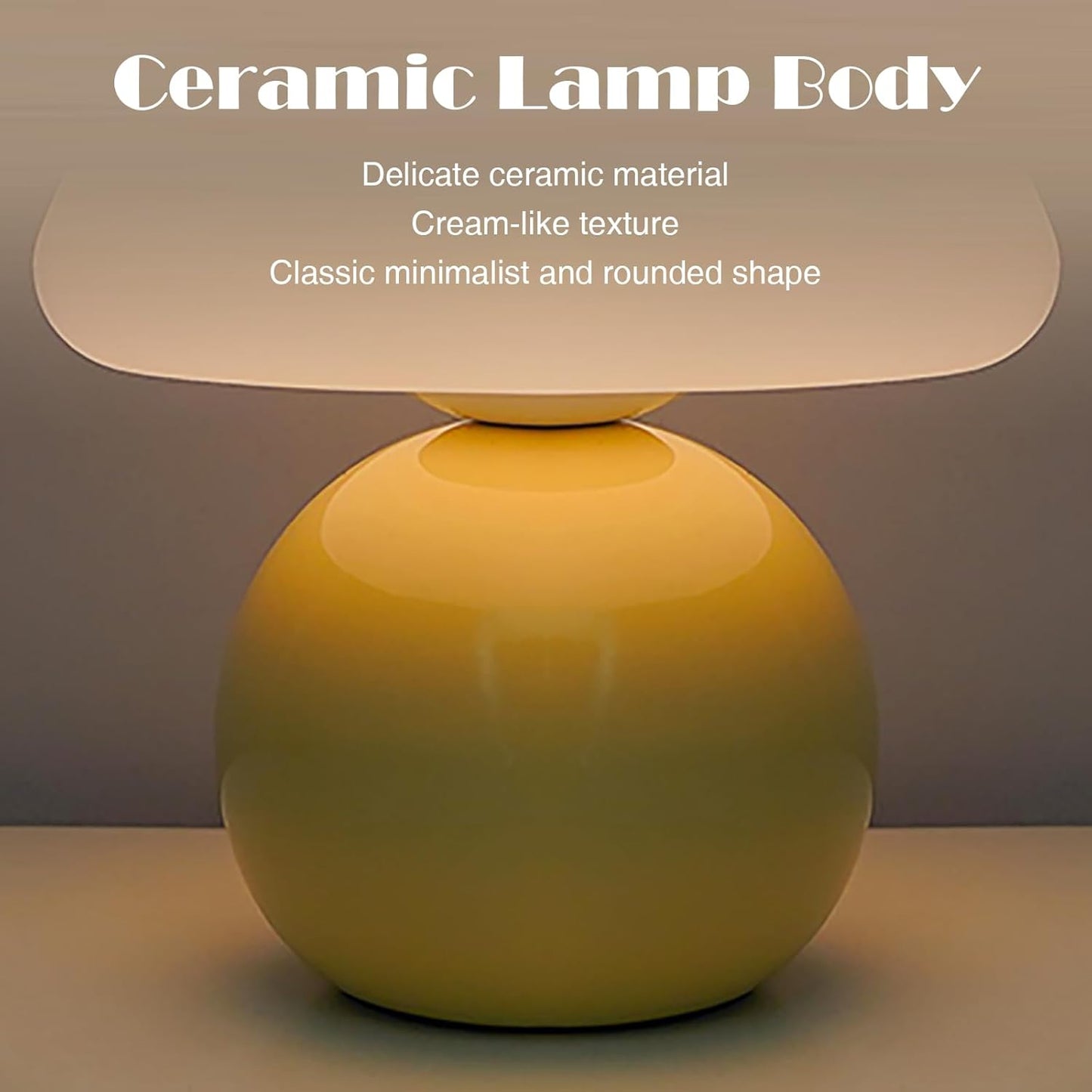 Cute Small Mushroom Lamp, PE Lampshade, Ceramic Base, Adjustable Light Color and Brightness with Power-Off Memory, Safe USB Powered, LED Mushroom Light for Bedroom Living Room (Yellow)