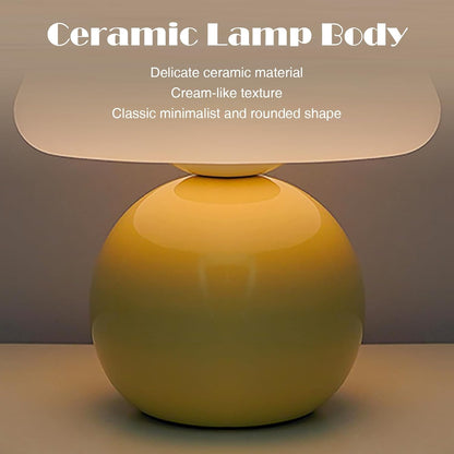 Cute Small Mushroom Lamp, PE Lampshade, Ceramic Base, Adjustable Light Color and Brightness with Power-Off Memory, Safe USB Powered, LED Mushroom Light for Bedroom Living Room (Yellow)