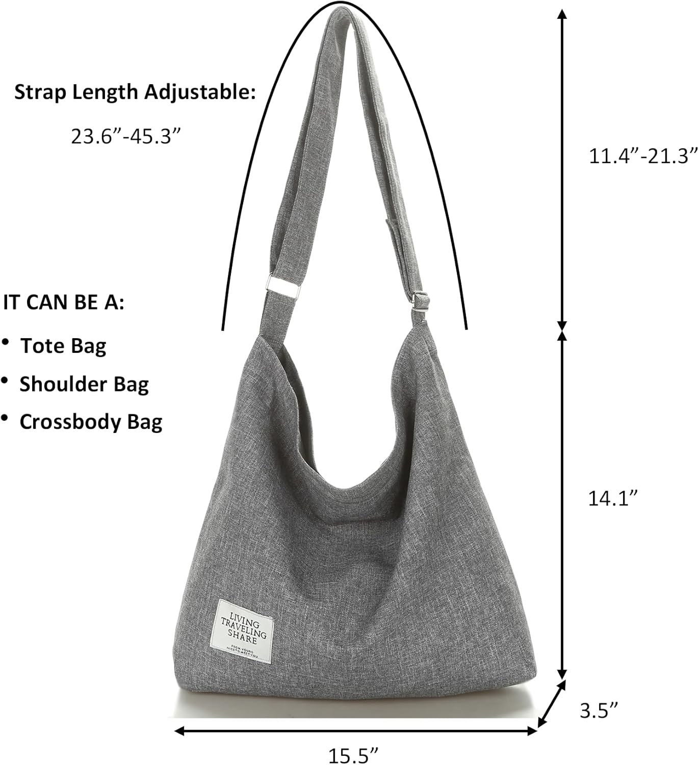 Women's Retro Large Size Canvas Shoulder Bag Hobo Crossbody Handbag Casual Tote