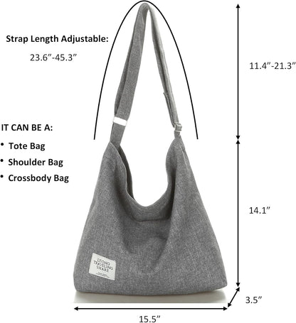 Women's Retro Large Size Canvas Shoulder Bag Hobo Crossbody Handbag Casual Tote