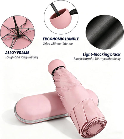 Travel Essentials Mini/Compact Umbrella for Purse | Small Lightweight, UV Sun Protection, Tiny Umbrella for Men and Women