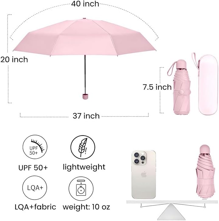 Travel Essentials Mini/Compact Umbrella for Purse | Small Lightweight, UV Sun Protection, Tiny Umbrella for Men and Women