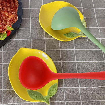 2 PCS Spoon Rests, Ceramic Spoon Rest, Cute Lemon Shaped Spoon Rests, Utensil Rest Spoon Rest Stove Top, Kitchen Cooking Spoon Holder for Counter Ladle Utensil Spatula Tong Rest - Set of 2