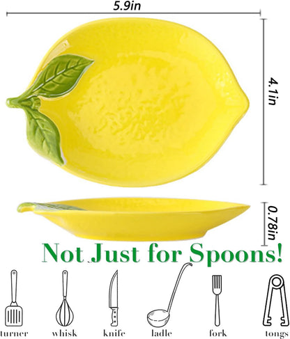 2 PCS Spoon Rests, Ceramic Spoon Rest, Cute Lemon Shaped Spoon Rests, Utensil Rest Spoon Rest Stove Top, Kitchen Cooking Spoon Holder for Counter Ladle Utensil Spatula Tong Rest - Set of 2