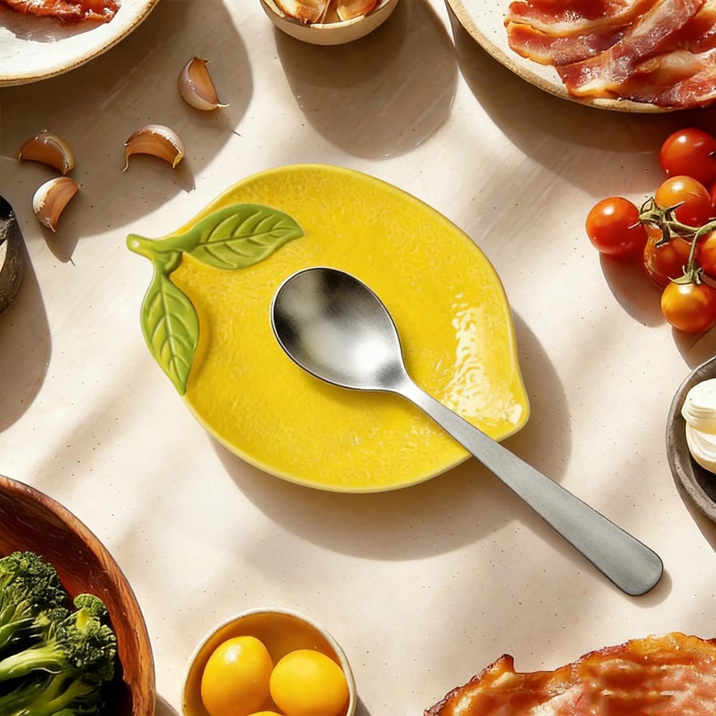2 PCS Spoon Rests, Ceramic Spoon Rest, Cute Lemon Shaped Spoon Rests, Utensil Rest Spoon Rest Stove Top, Kitchen Cooking Spoon Holder for Counter Ladle Utensil Spatula Tong Rest - Set of 2