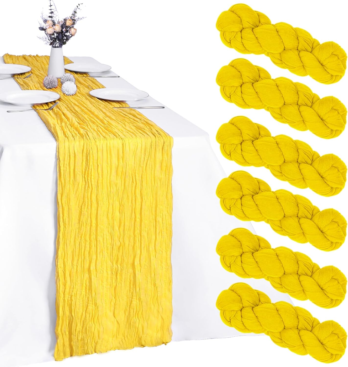 6 Pack Yellow Cheesecloth Table Runner 10FT Cheese Cloth Boho Gauze Fabric Table Runner 35 x 120 Inch Rustic Sheer for Summer Holiday Wedding Decor Baby Shower Party