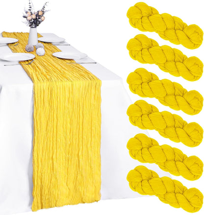 6 Pack Yellow Cheesecloth Table Runner 10FT Cheese Cloth Boho Gauze Fabric Table Runner 35 x 120 Inch Rustic Sheer for Summer Holiday Wedding Decor Baby Shower Party