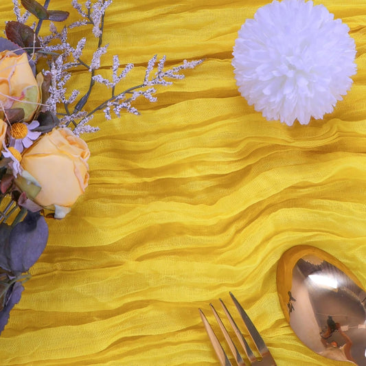 6 Pack Yellow Cheesecloth Table Runner 10FT Cheese Cloth Boho Gauze Fabric Table Runner 35 x 120 Inch Rustic Sheer for Summer Holiday Wedding Decor Baby Shower Party
