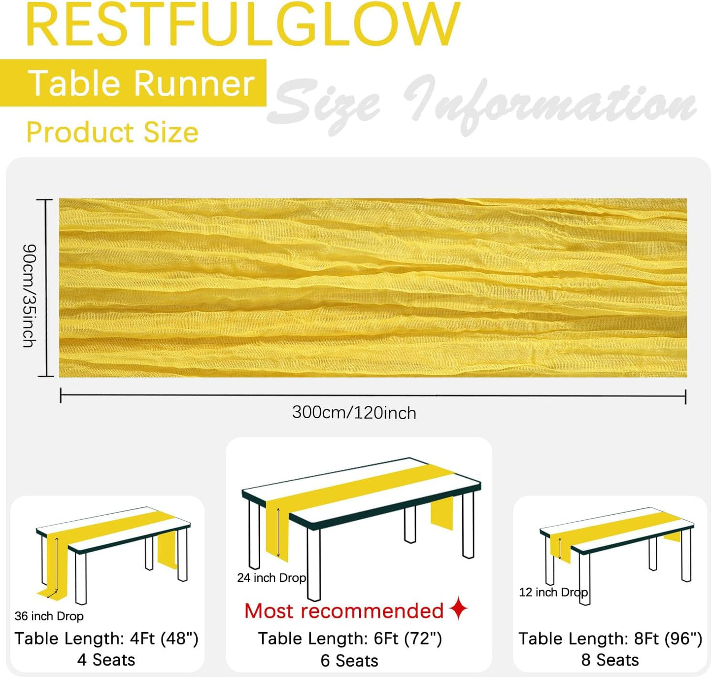 6 Pack Yellow Cheesecloth Table Runner 10FT Cheese Cloth Boho Gauze Fabric Table Runner 35 x 120 Inch Rustic Sheer for Summer Holiday Wedding Decor Baby Shower Party