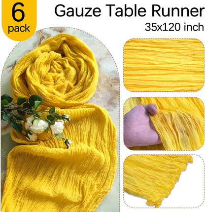 6 Pack Yellow Cheesecloth Table Runner 10FT Cheese Cloth Boho Gauze Fabric Table Runner 35 x 120 Inch Rustic Sheer for Summer Holiday Wedding Decor Baby Shower Party