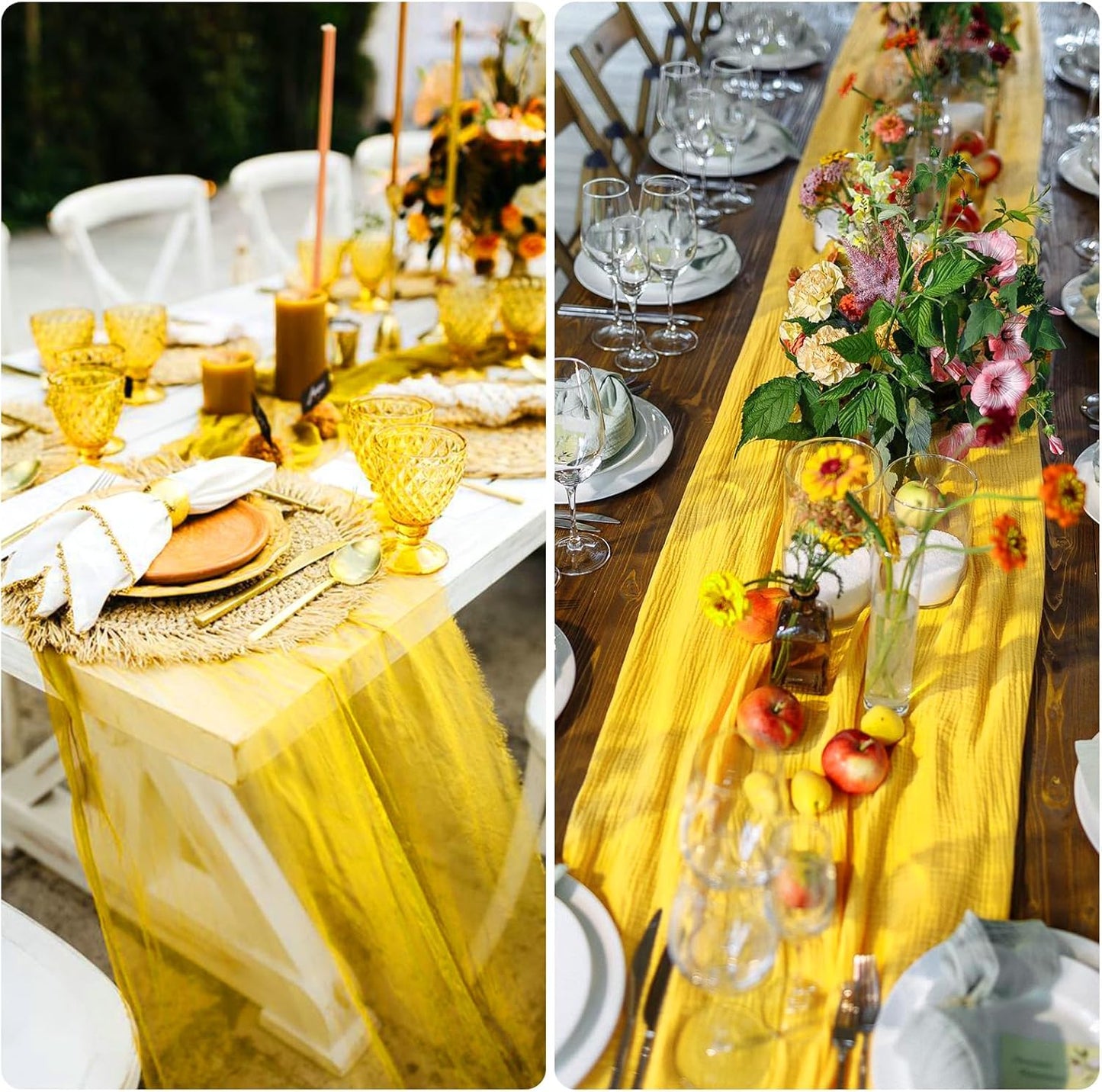 6 Pack Yellow Cheesecloth Table Runner 10FT Cheese Cloth Boho Gauze Fabric Table Runner 35 x 120 Inch Rustic Sheer for Summer Holiday Wedding Decor Baby Shower Party