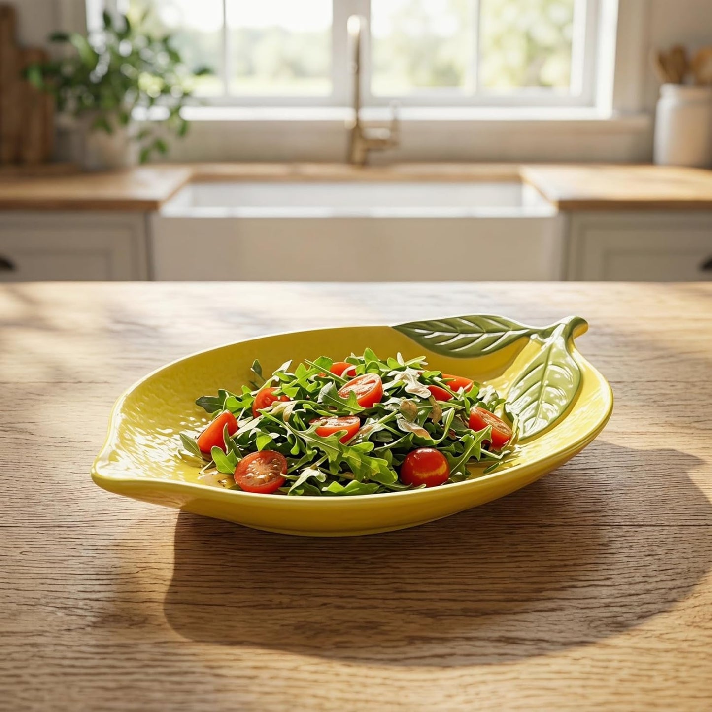 Lemon Shaped Ceramic Serving Dish, 9.84-Inch Yellow Fruit Bowl, Salad Plate, Dessert Tray Lemon Shape Salad Dishfor Kitchen Use